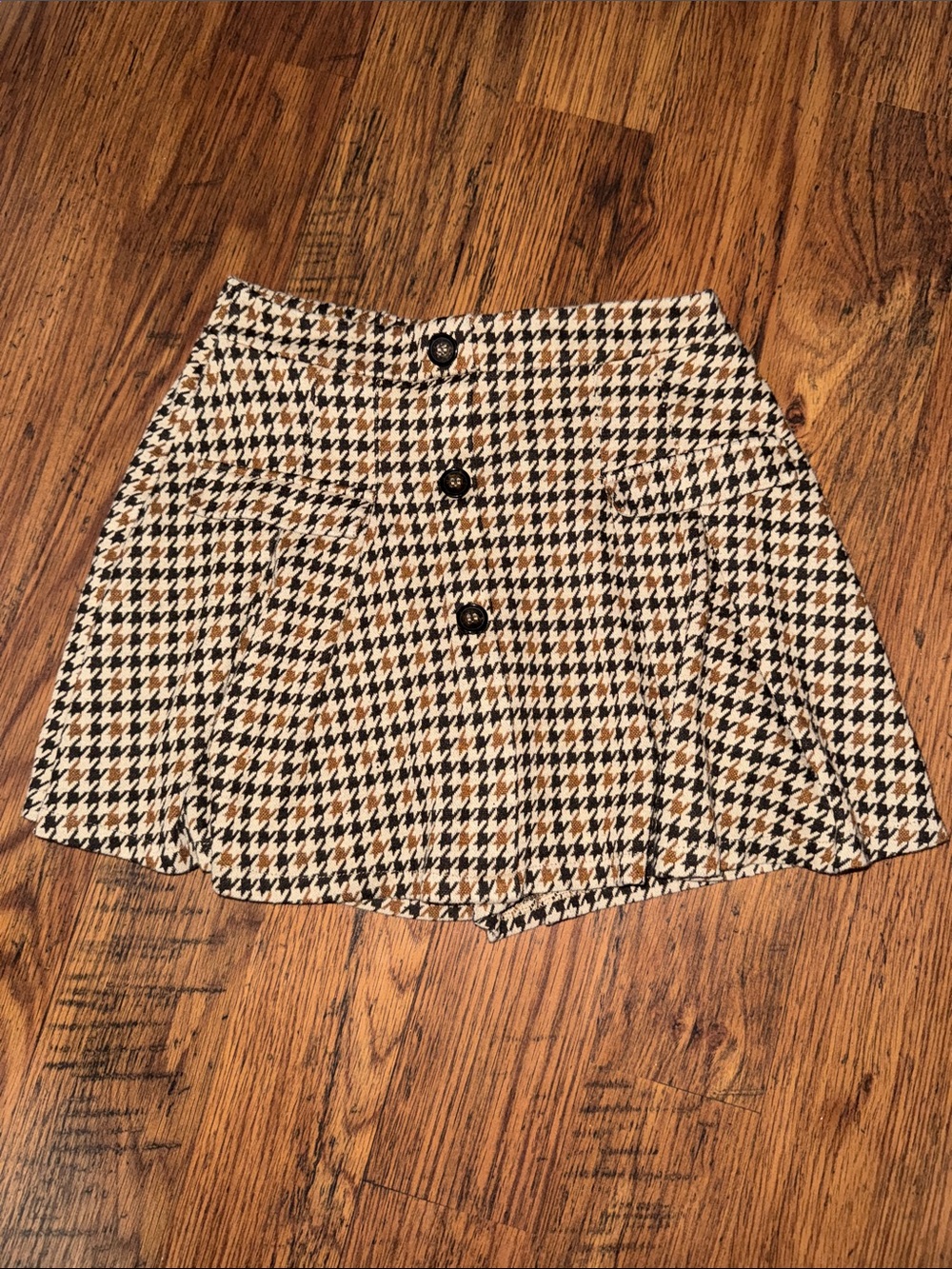 Houndstooth Button-Front Mini Skirt - Black & Cream 34.T
